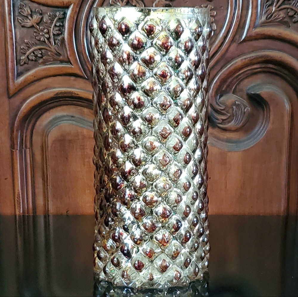 10 1/2" Mercury Gold & Brown Metallic Finish Cylinder Hurricane Vase